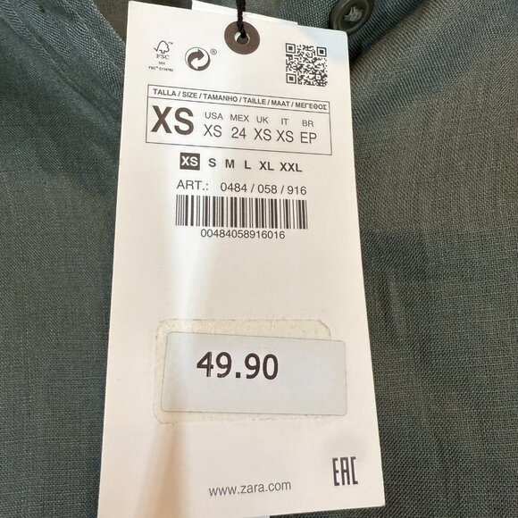 Zara Linen Collection Olive Green Shirt Tunic Button Down Oversized Vacation XS - Picture 7 of 12